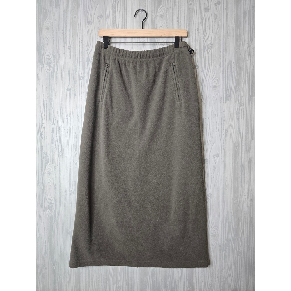 Lands End Vintage Fleece Maxi Skirt Womens Medium Olive Green Gorpcore Utility